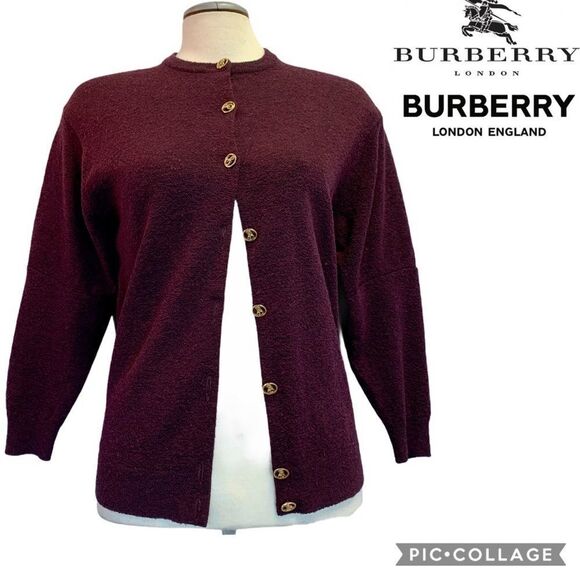 Vintage Burberrys Of London Maroon Wool Cardigan - Picture 1 of 7